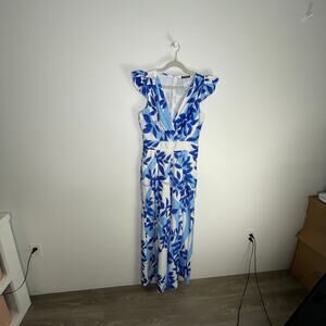 CQ by CQ Blue and White Floral Jumpsuit Size M